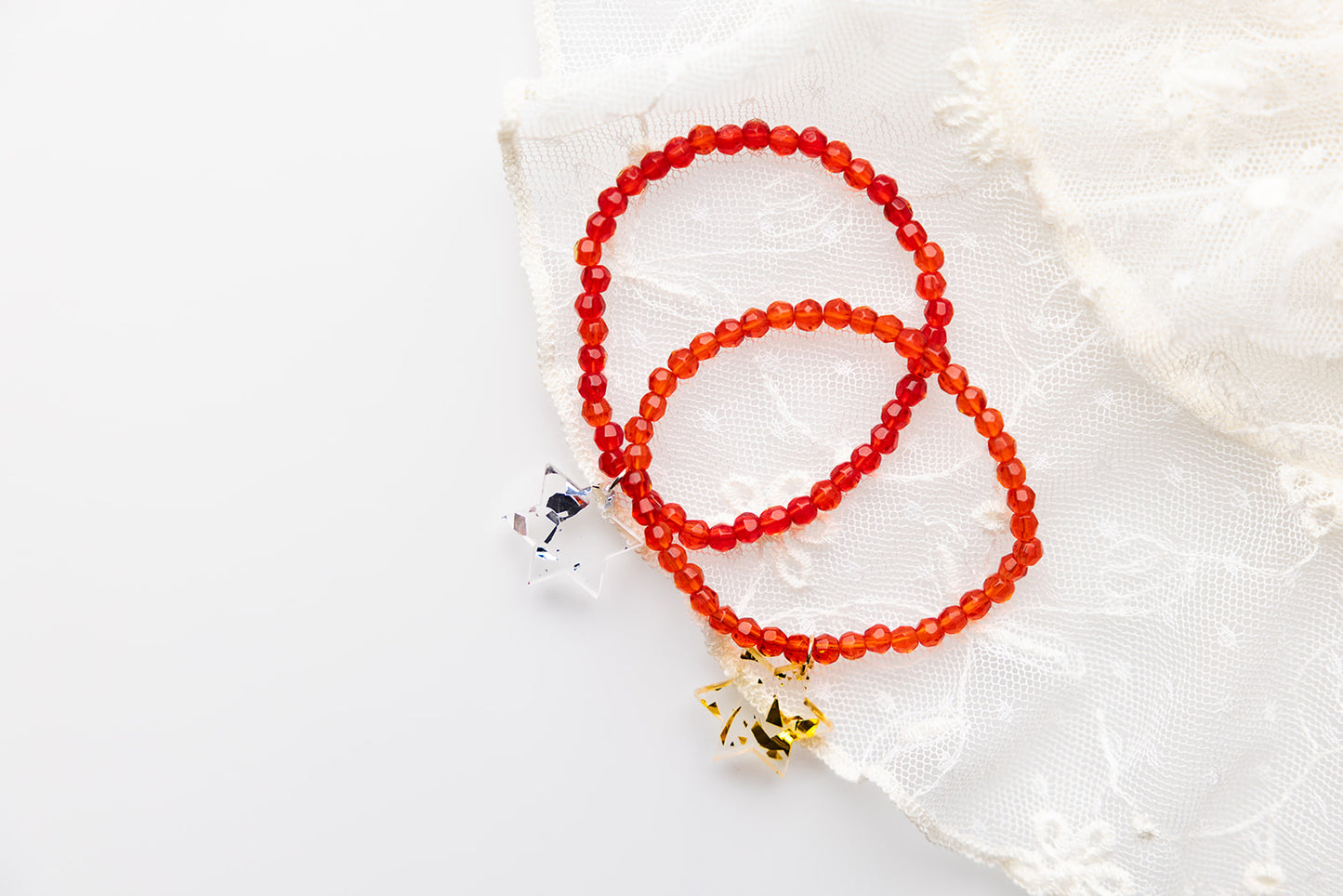 Red Shira Beaded Stretchy Bracelet ( Charm Options! )
