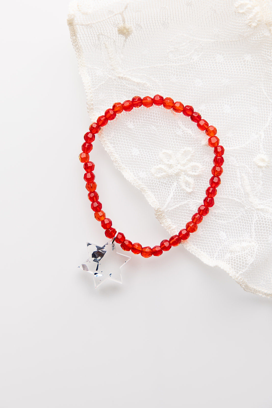 Red Shira Beaded Stretchy Bracelet ( Charm Options! )