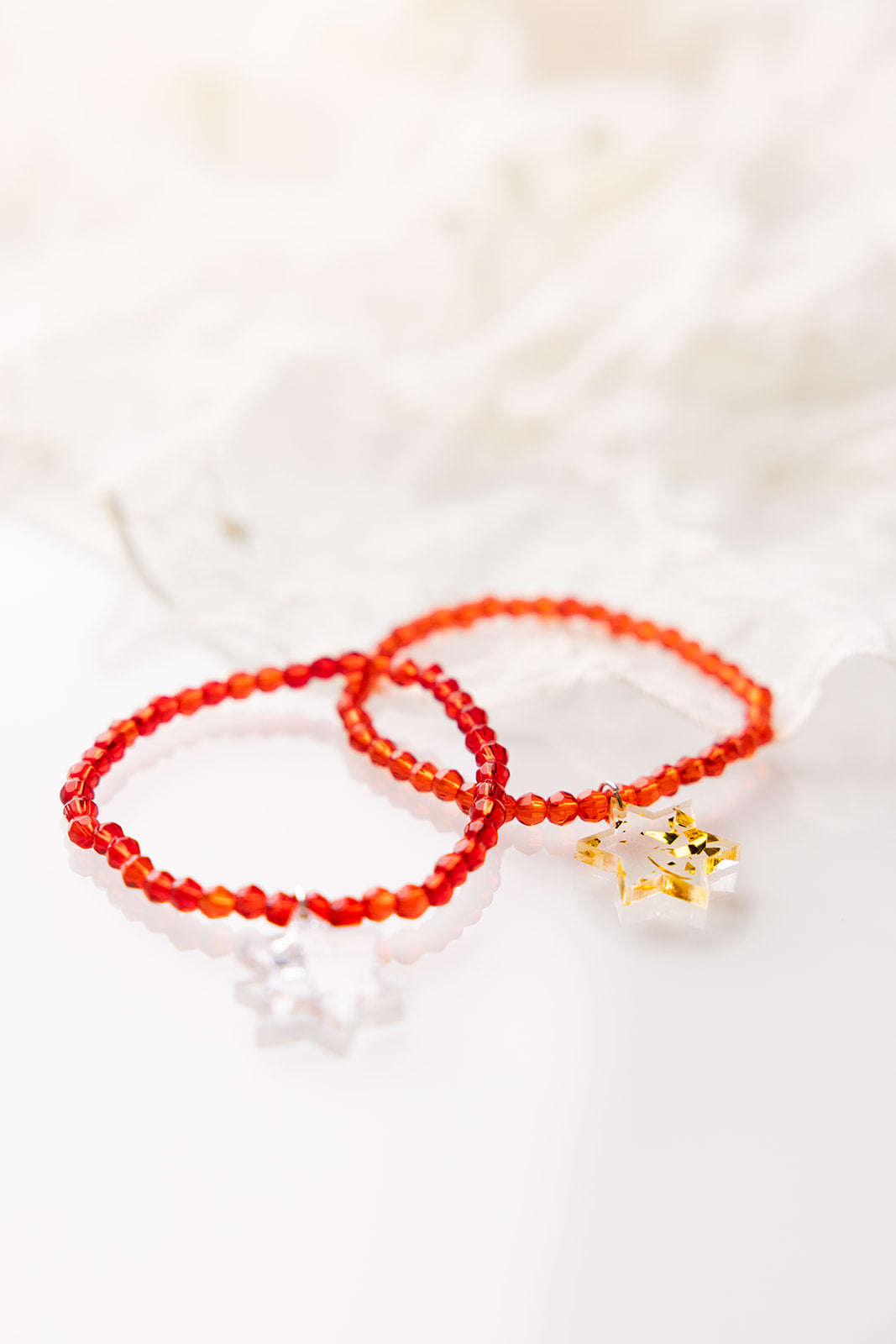 Red Shira Beaded Stretchy Bracelet ( Charm Options! )