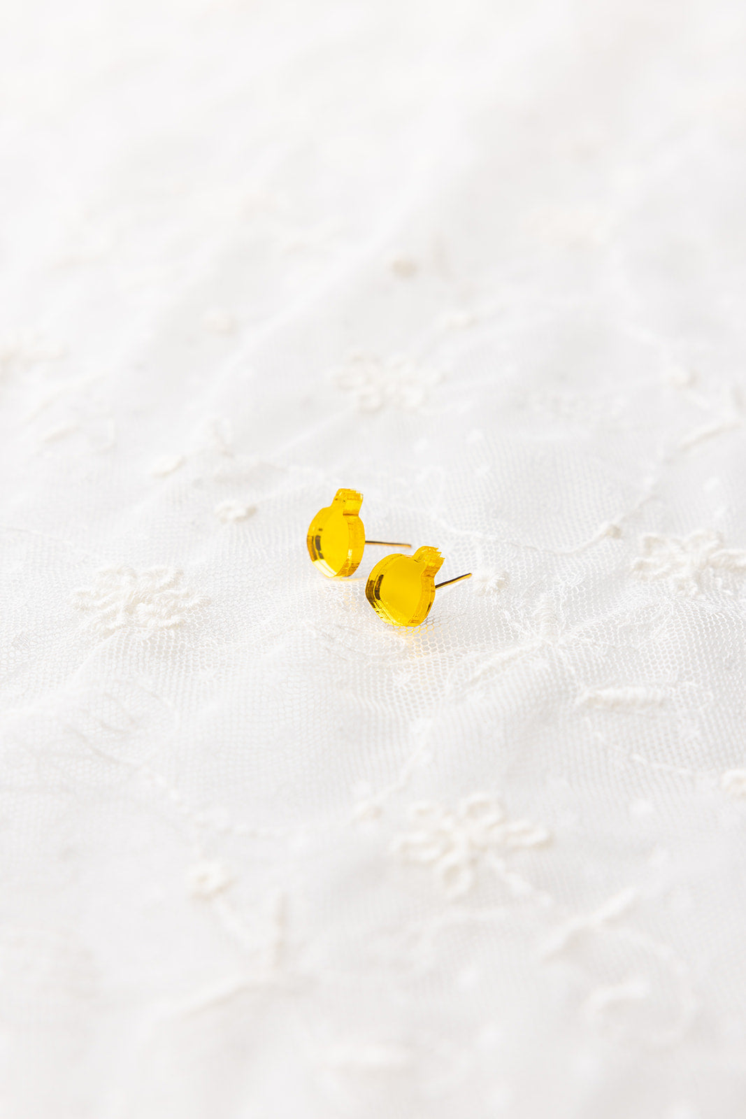 Yellow Mirror Pomegranate Stud Earrings
