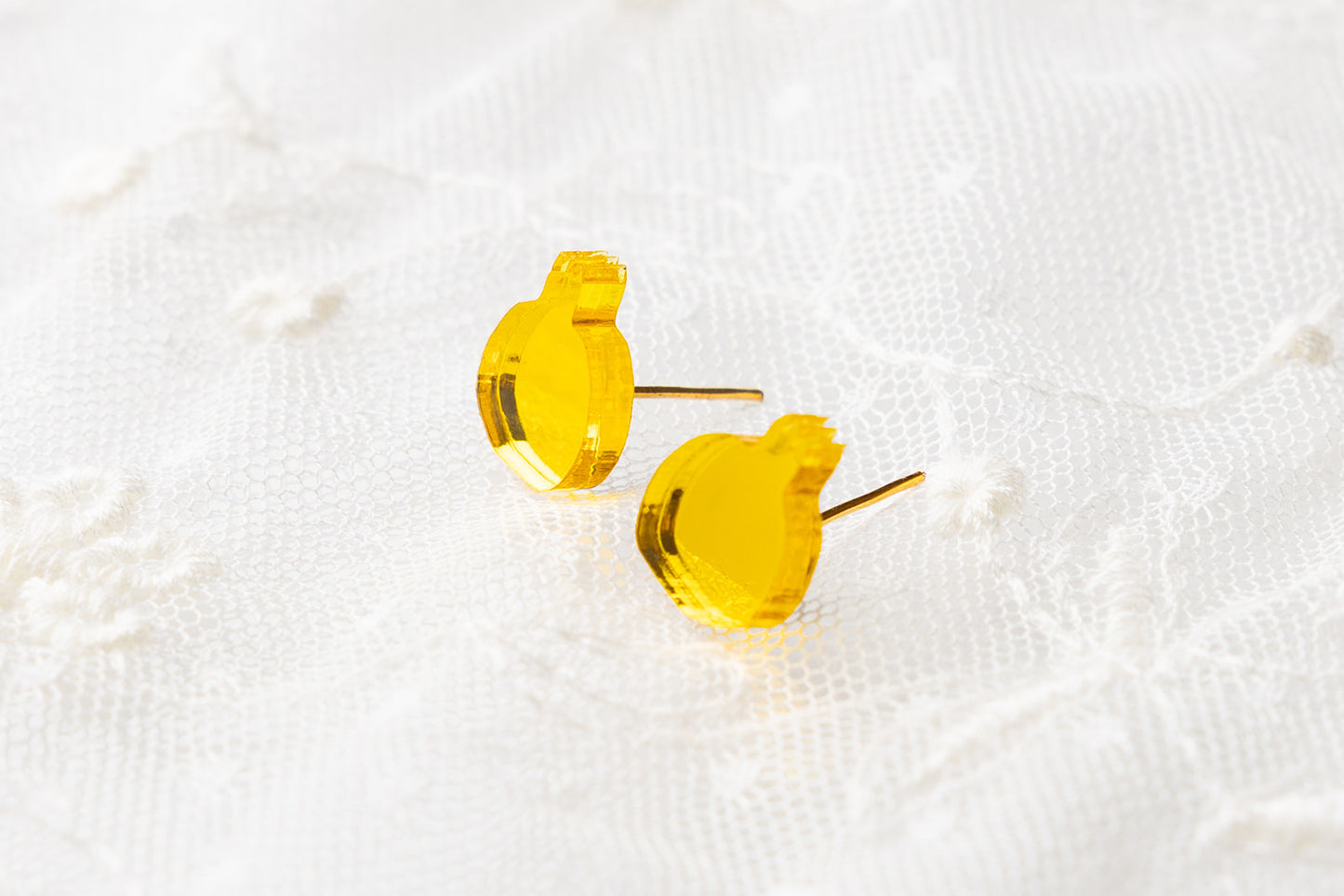 Yellow Mirror Pomegranate Stud Earrings