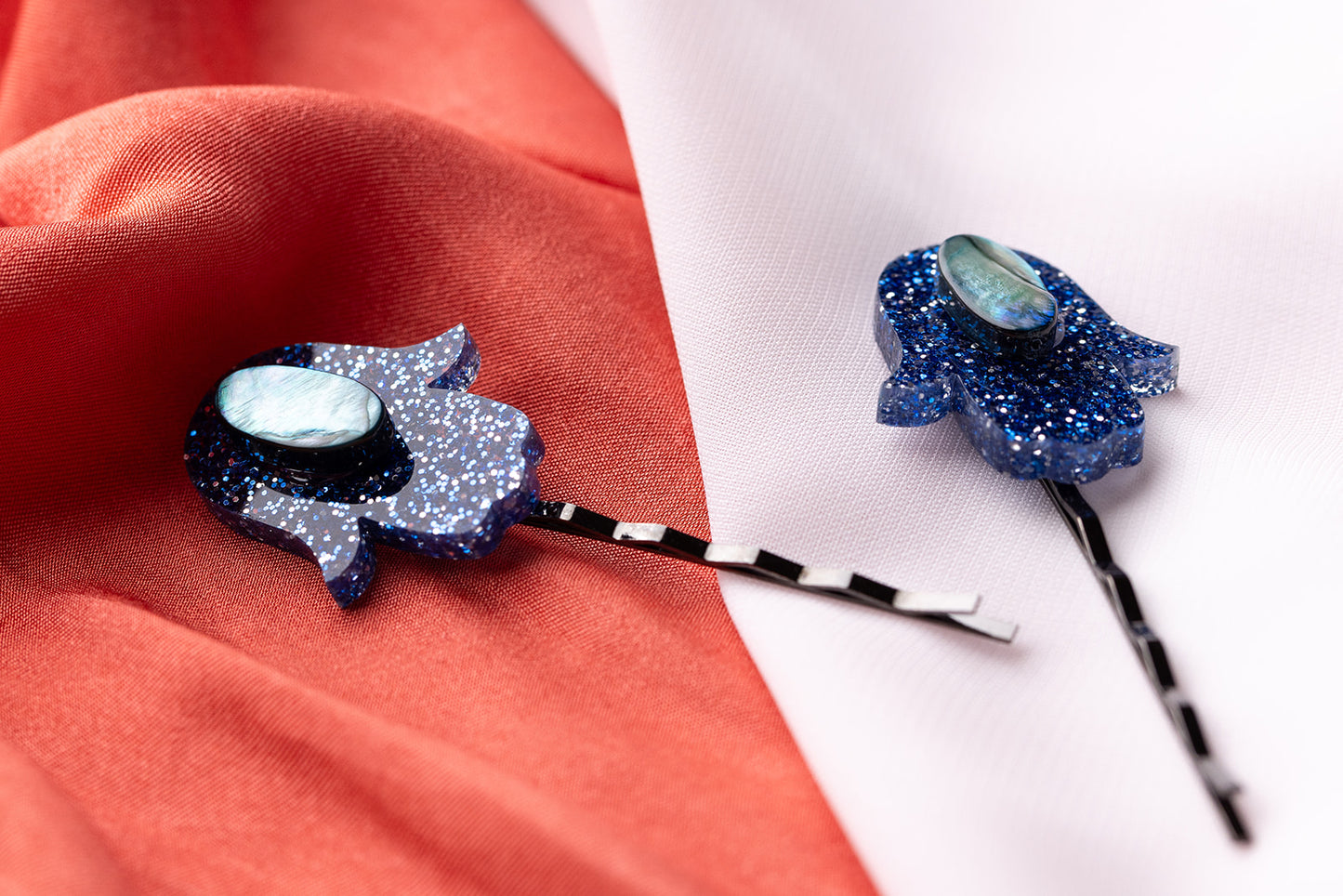Mother of Pearl Hamsa Hair Pin Set
