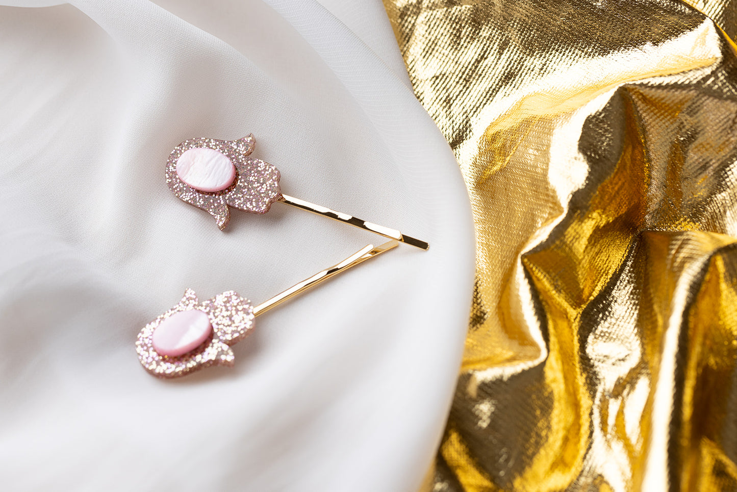 Hamsa Mother of Pearl Hair Pin Set ( Set of 2 )