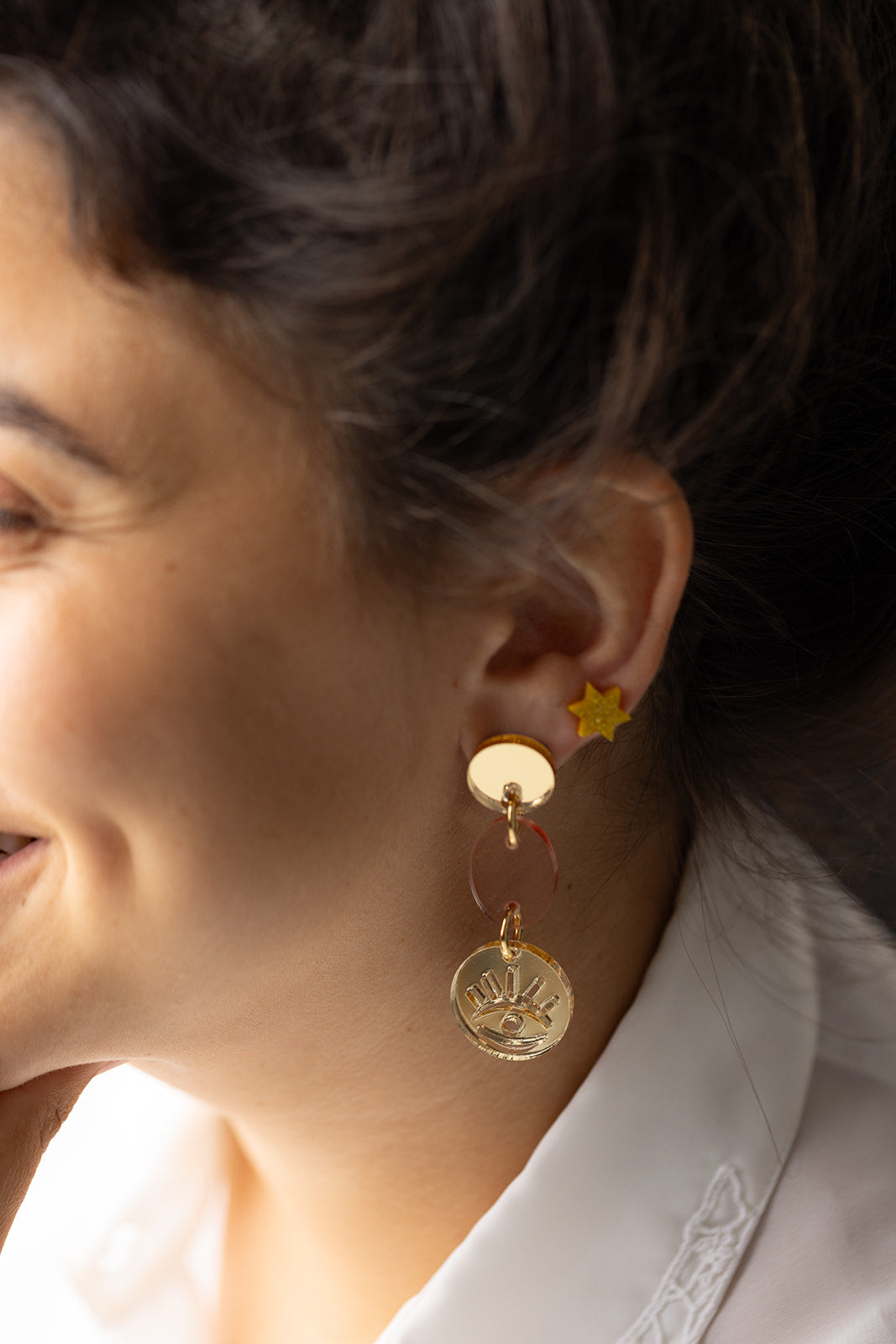 Rose Evil Eye Medallion Earrings