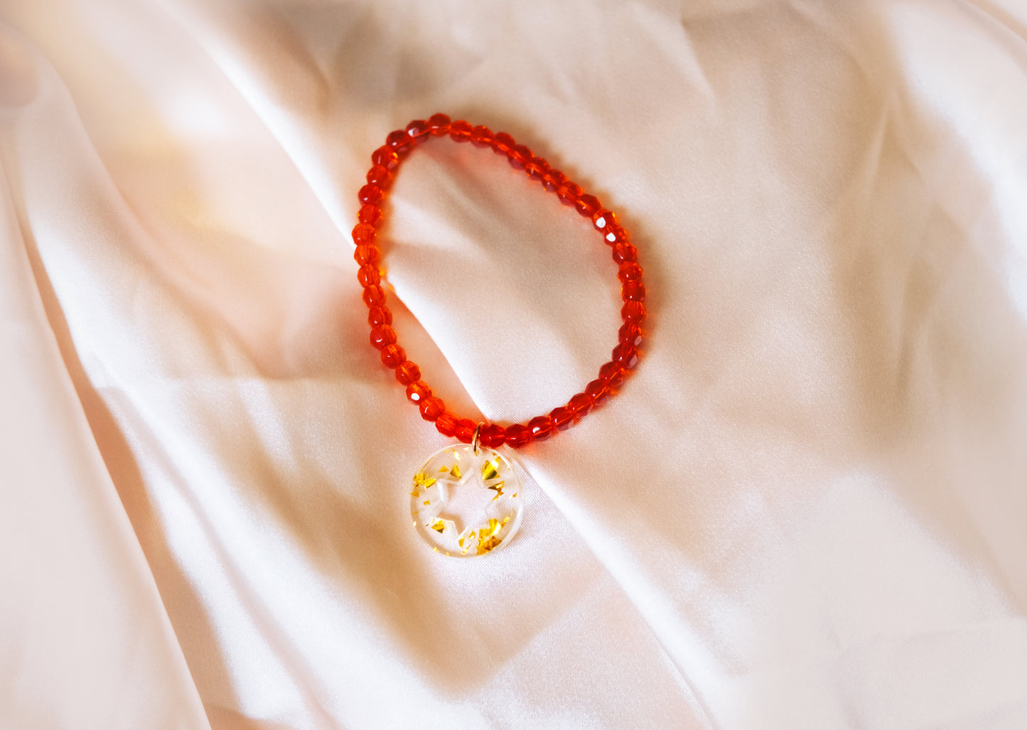 Red Shira Beaded Stretchy Bracelet ( Charm Options! )