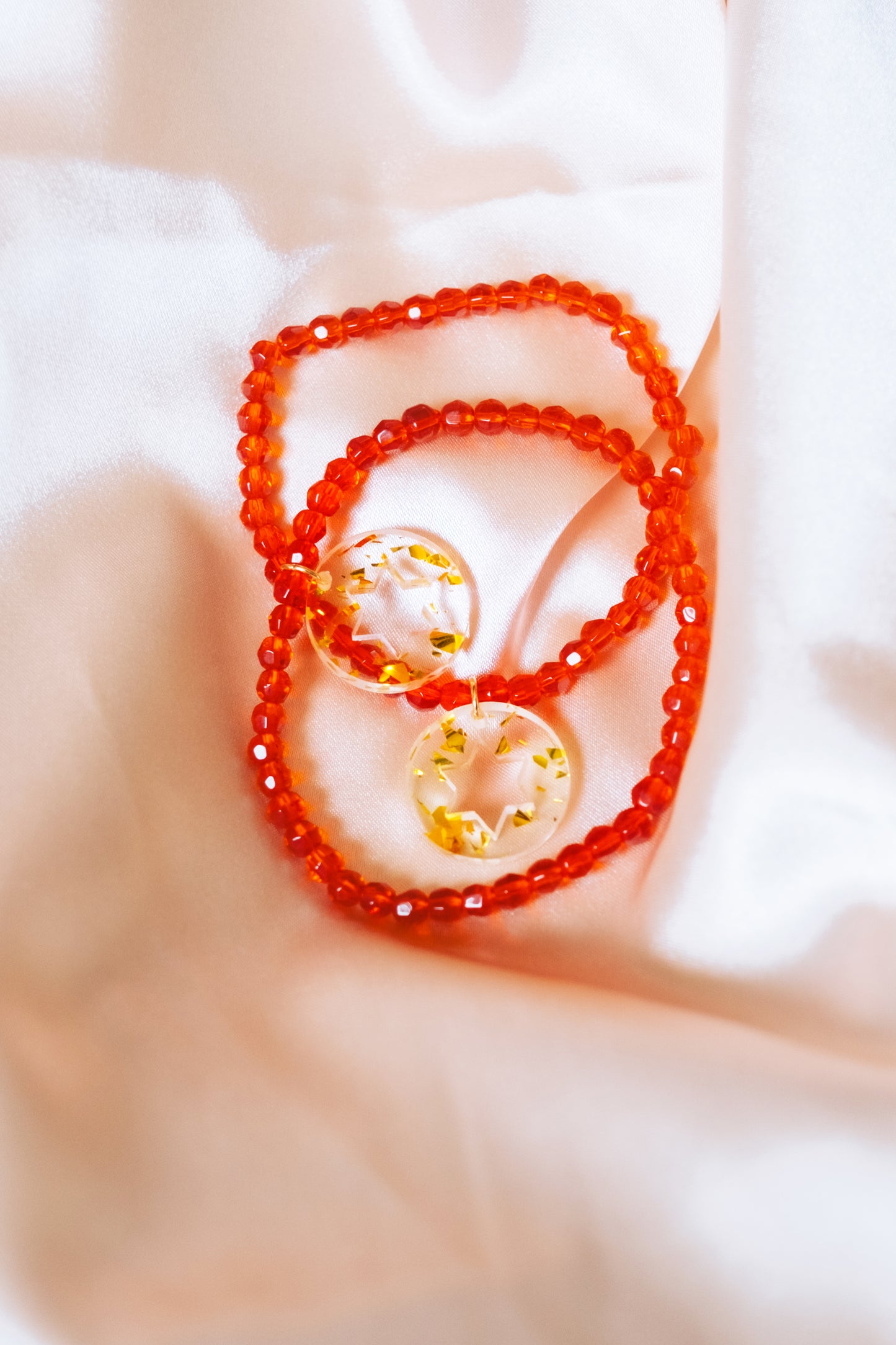 Red Shira Beaded Stretchy Bracelet ( Charm Options! )