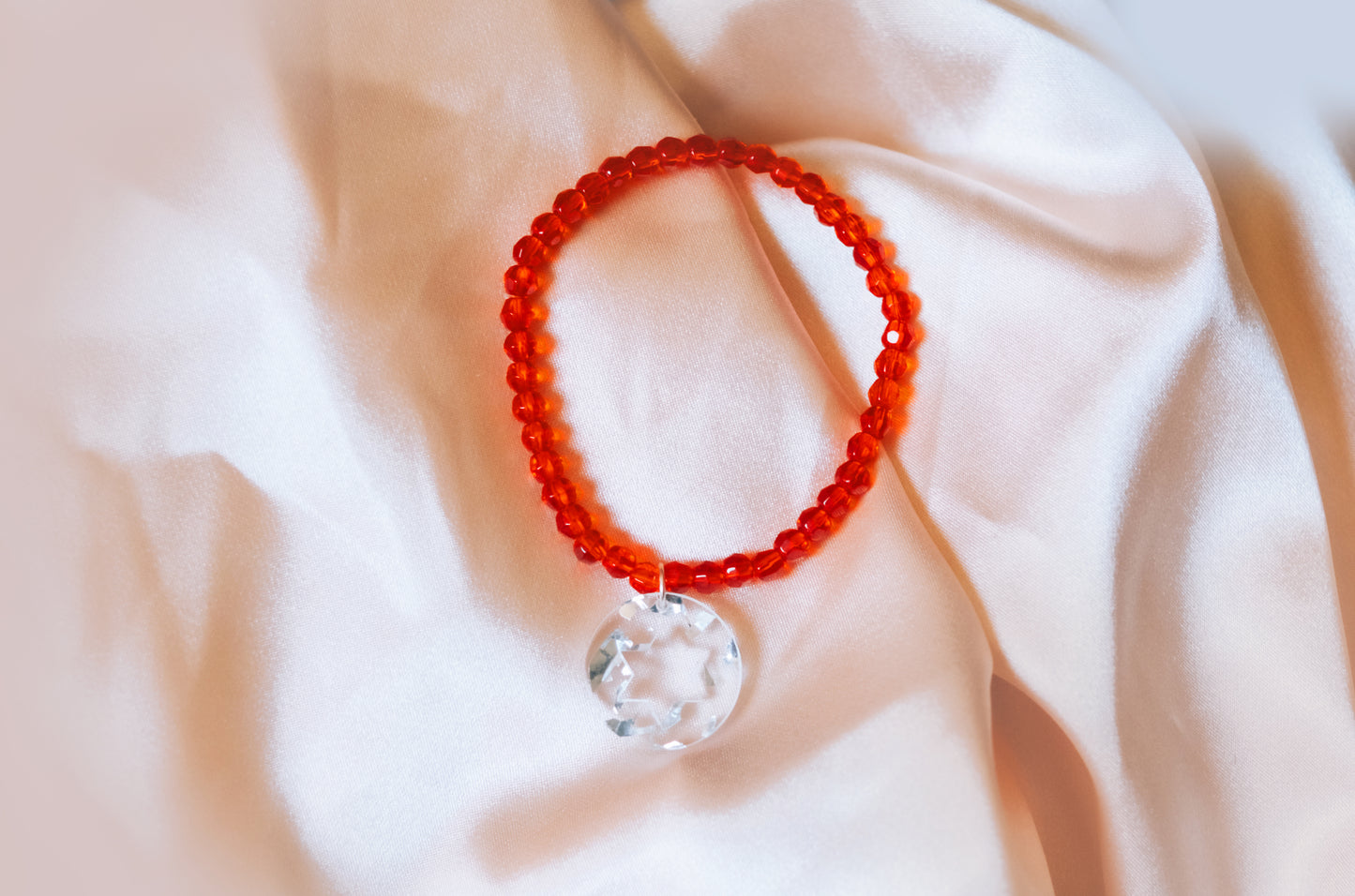 Red Shira Beaded Stretchy Bracelet ( Charm Options! )
