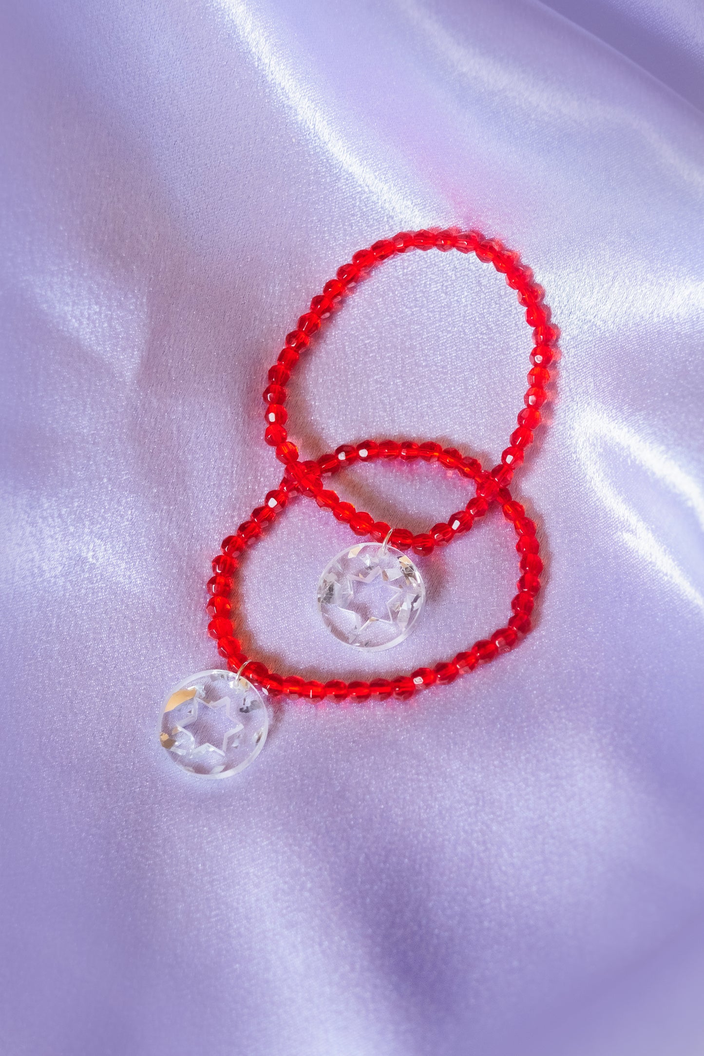 Red Shira Beaded Stretchy Bracelet ( Charm Options! )