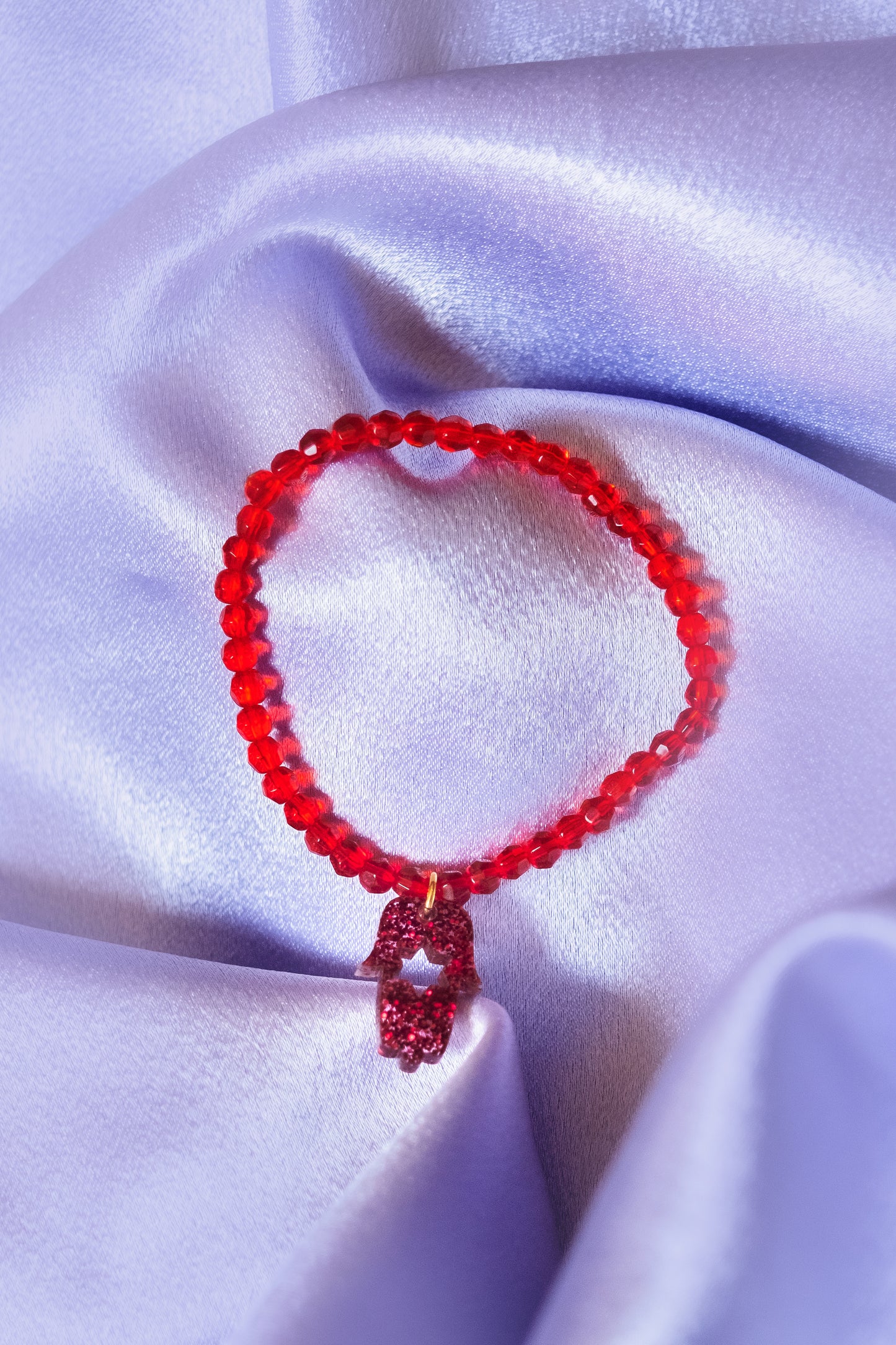 Red Shira Beaded Stretchy Bracelet ( Charm Options! )