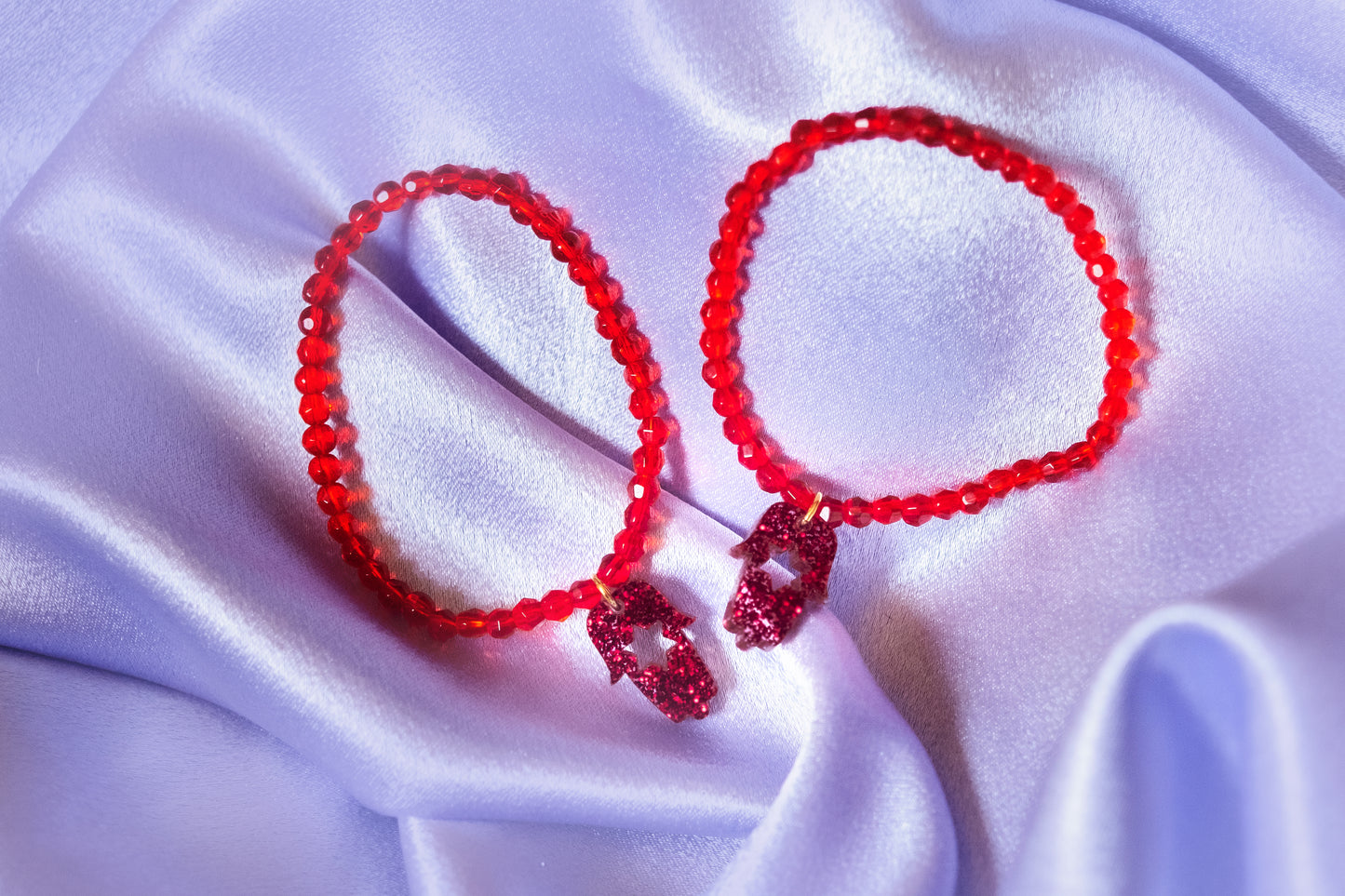 Red Shira Beaded Stretchy Bracelet ( Charm Options! )
