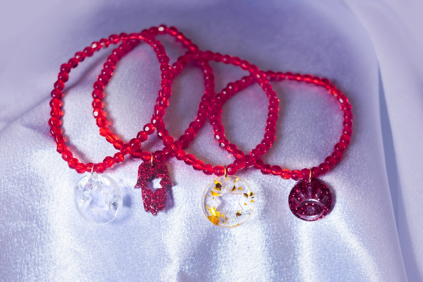 Red Shira Beaded Stretchy Bracelet ( Charm Options! )