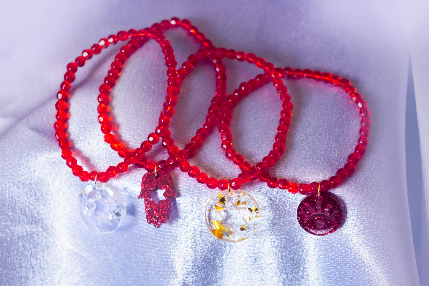 Red Shira Beaded Stretchy Bracelet ( Charm Options! )