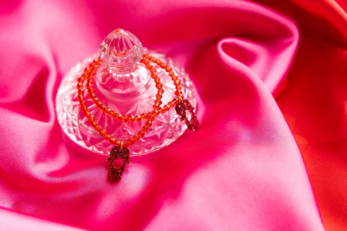 Red Shira Beaded Stretchy Bracelet ( Charm Options! )
