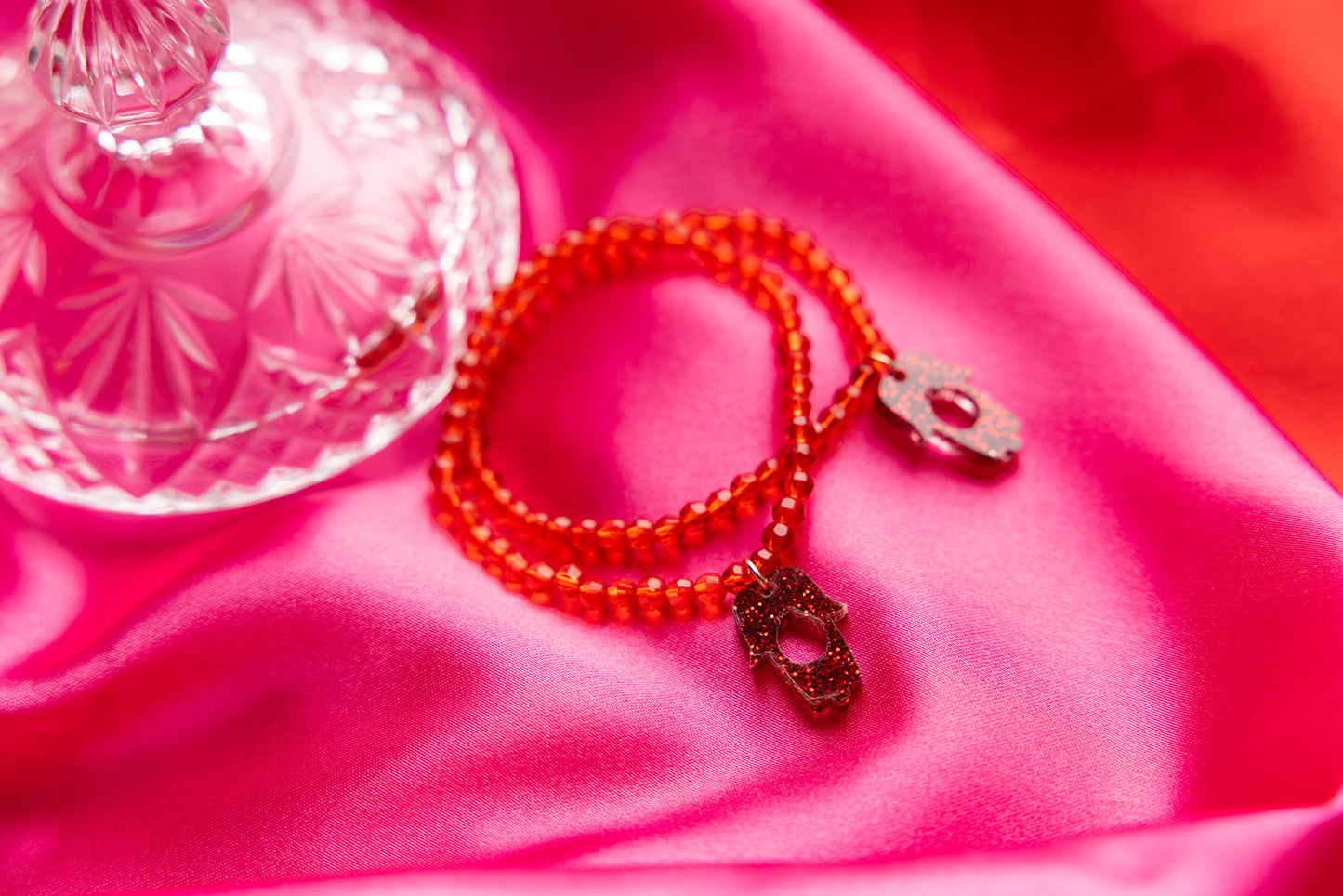 Red Shira Beaded Stretchy Bracelet ( Charm Options! )