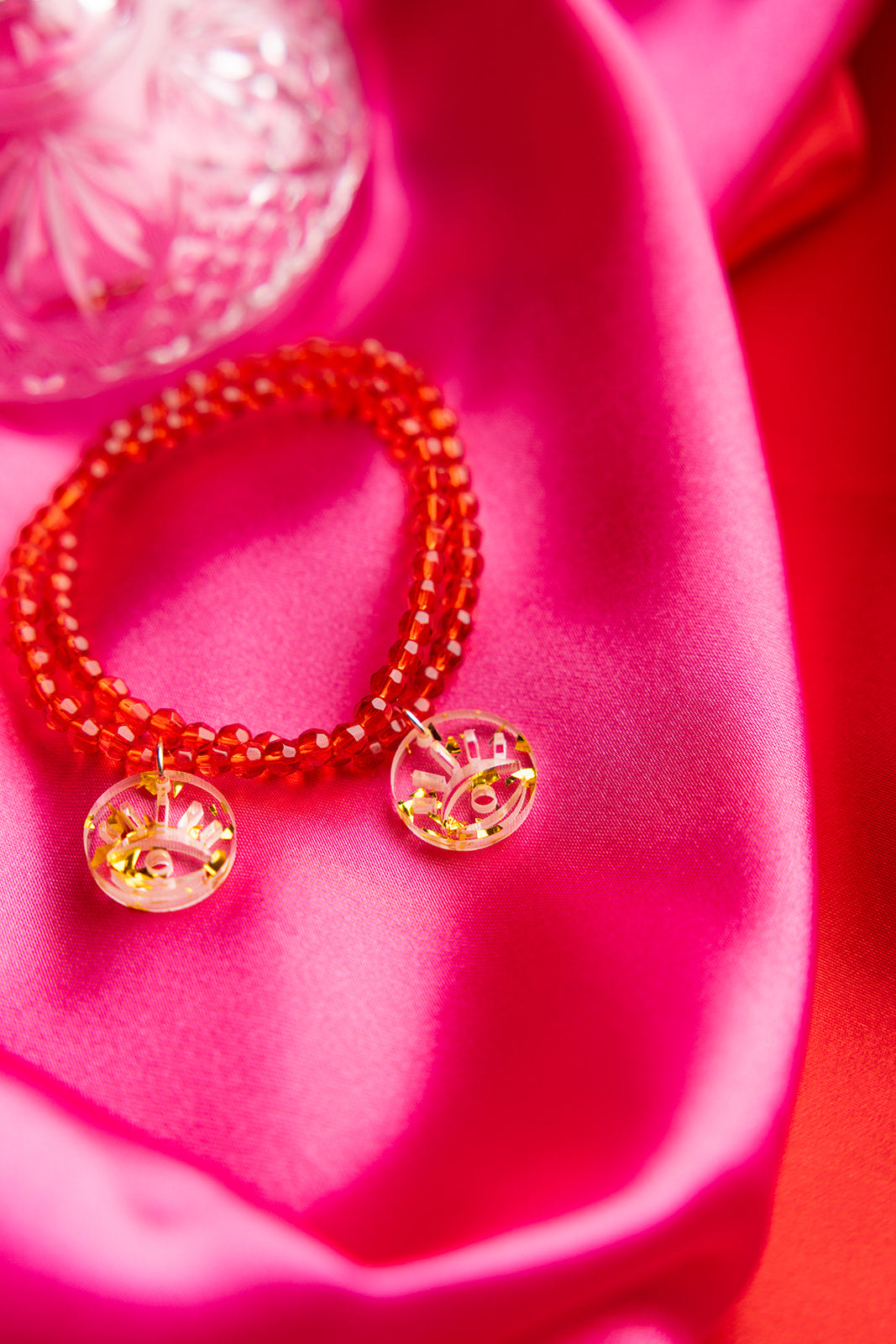 Red Shira Beaded Stretchy Bracelet ( Charm Options! )