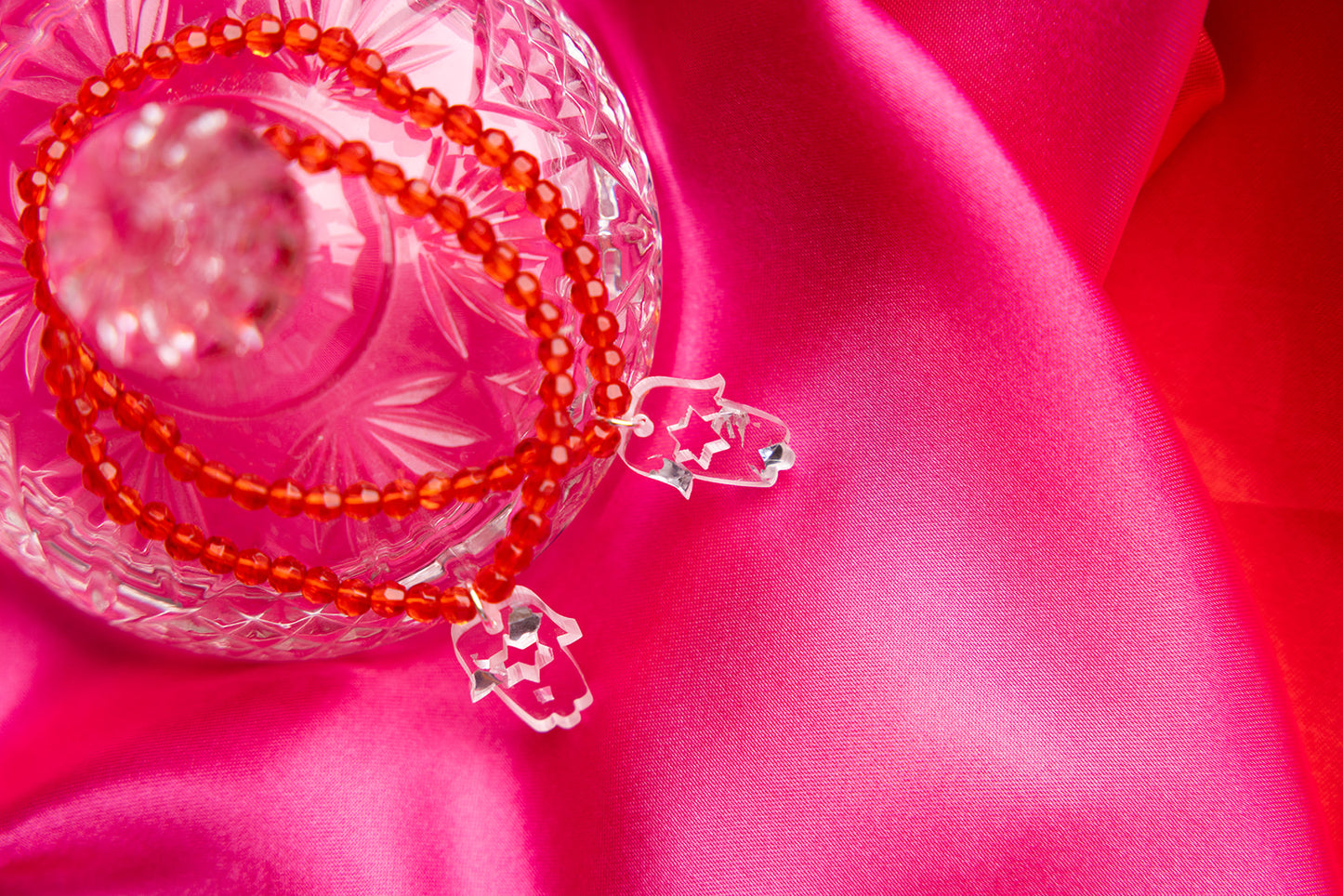 Red Shira Beaded Stretchy Bracelet ( Charm Options! )