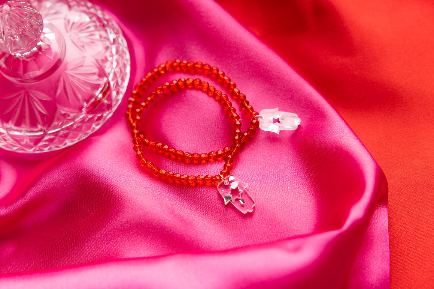 Red Shira Beaded Stretchy Bracelet ( Charm Options! )