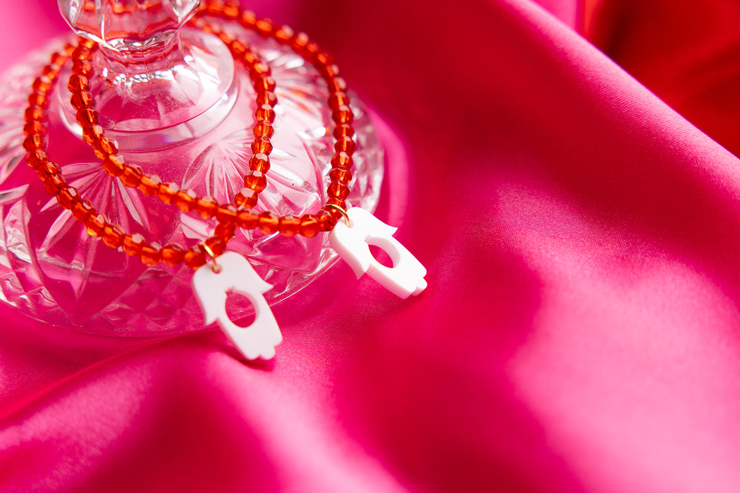 Red Shira Beaded Stretchy Bracelet ( Charm Options! )