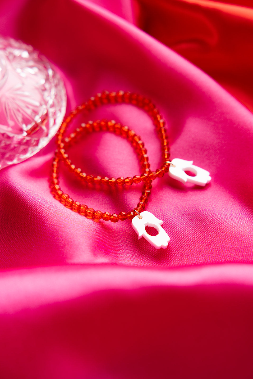 Red Shira Beaded Stretchy Bracelet ( Charm Options! )