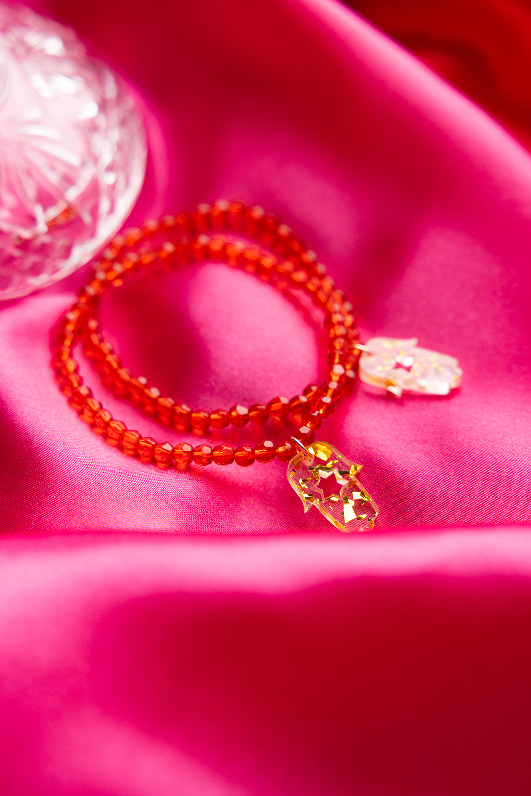 Red Shira Beaded Stretchy Bracelet ( Charm Options! )