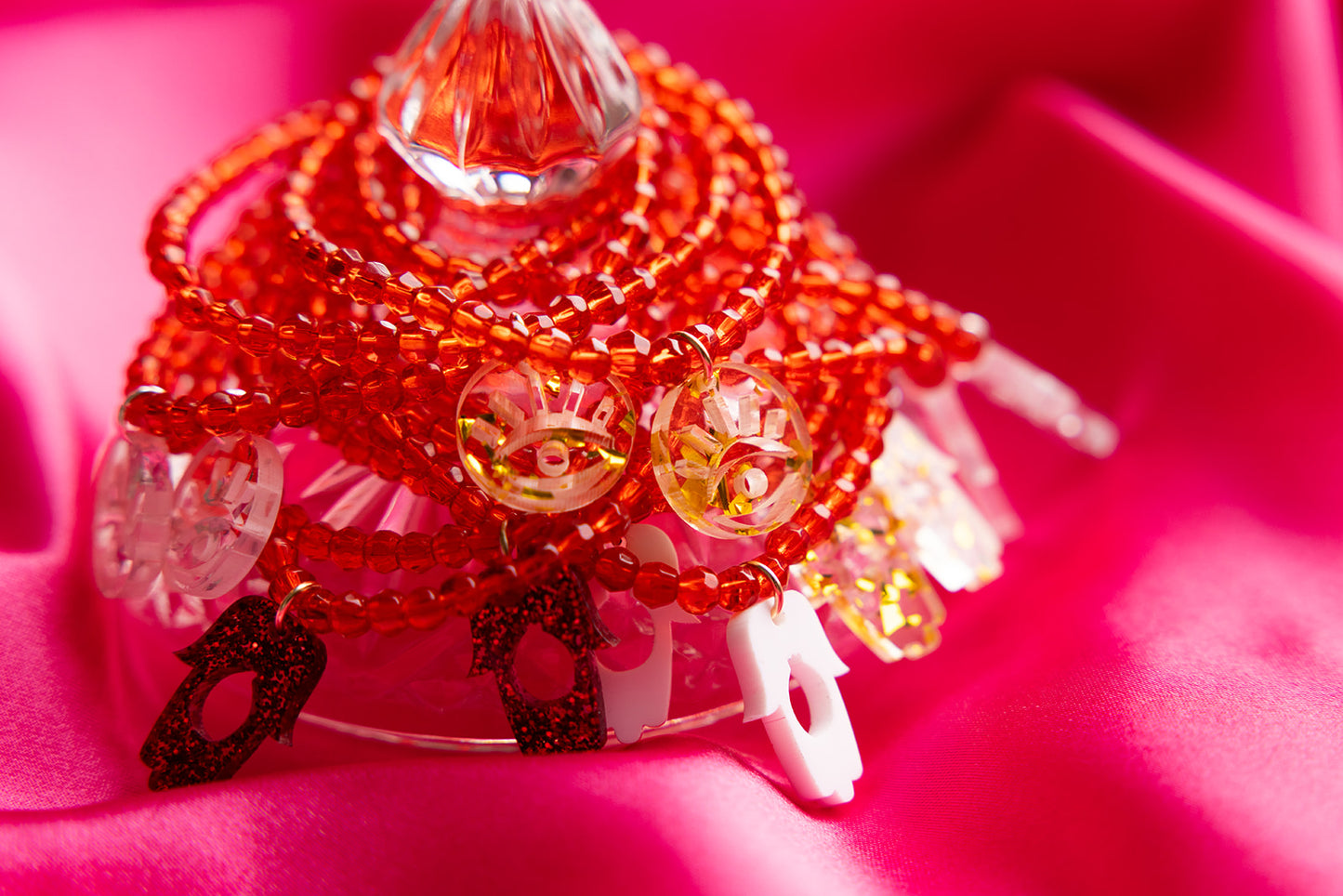 Red Shira Beaded Stretchy Bracelet ( Charm Options! )