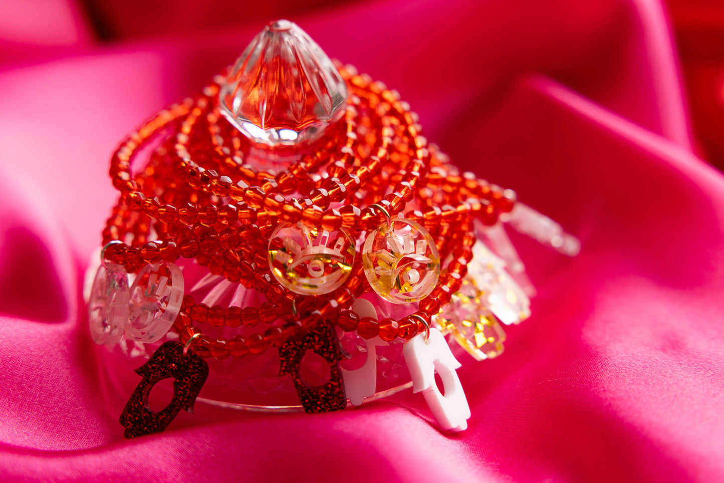 Red Shira Beaded Stretchy Bracelet ( Charm Options! )