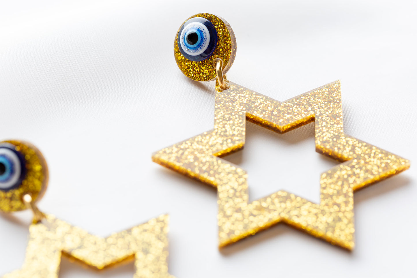 Ester Jewish Star Statement Magen Earrings - Gold Glitter