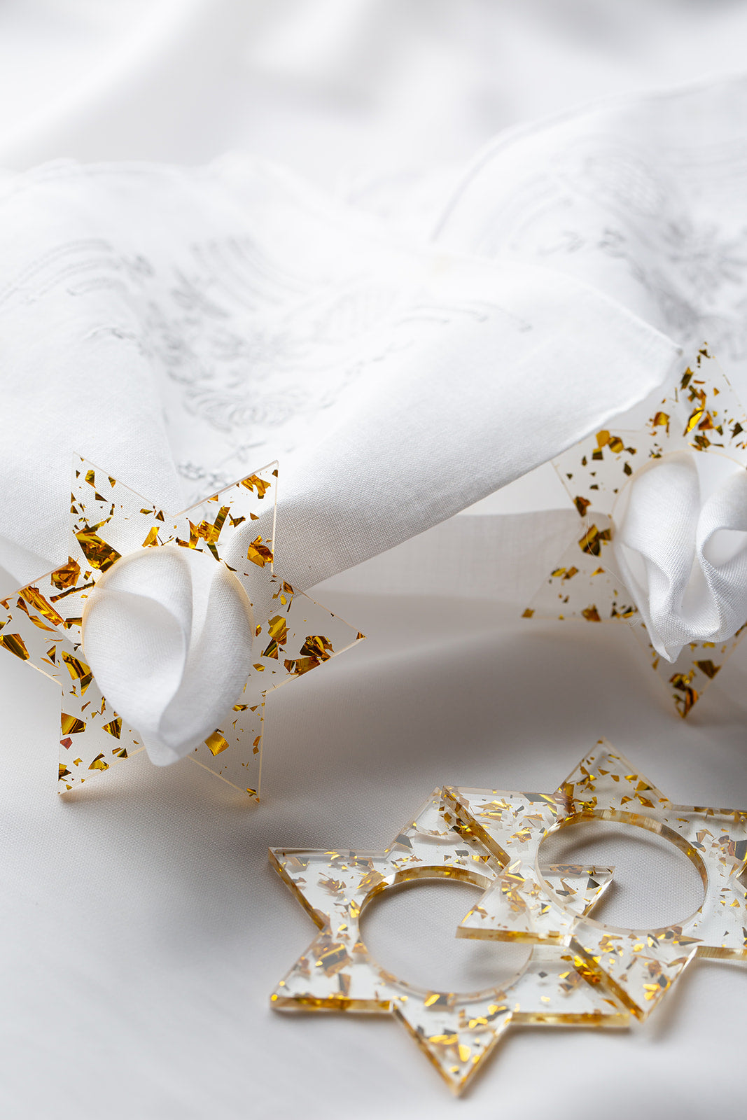 Jewish Star Napkin Rings - Gold Fleck