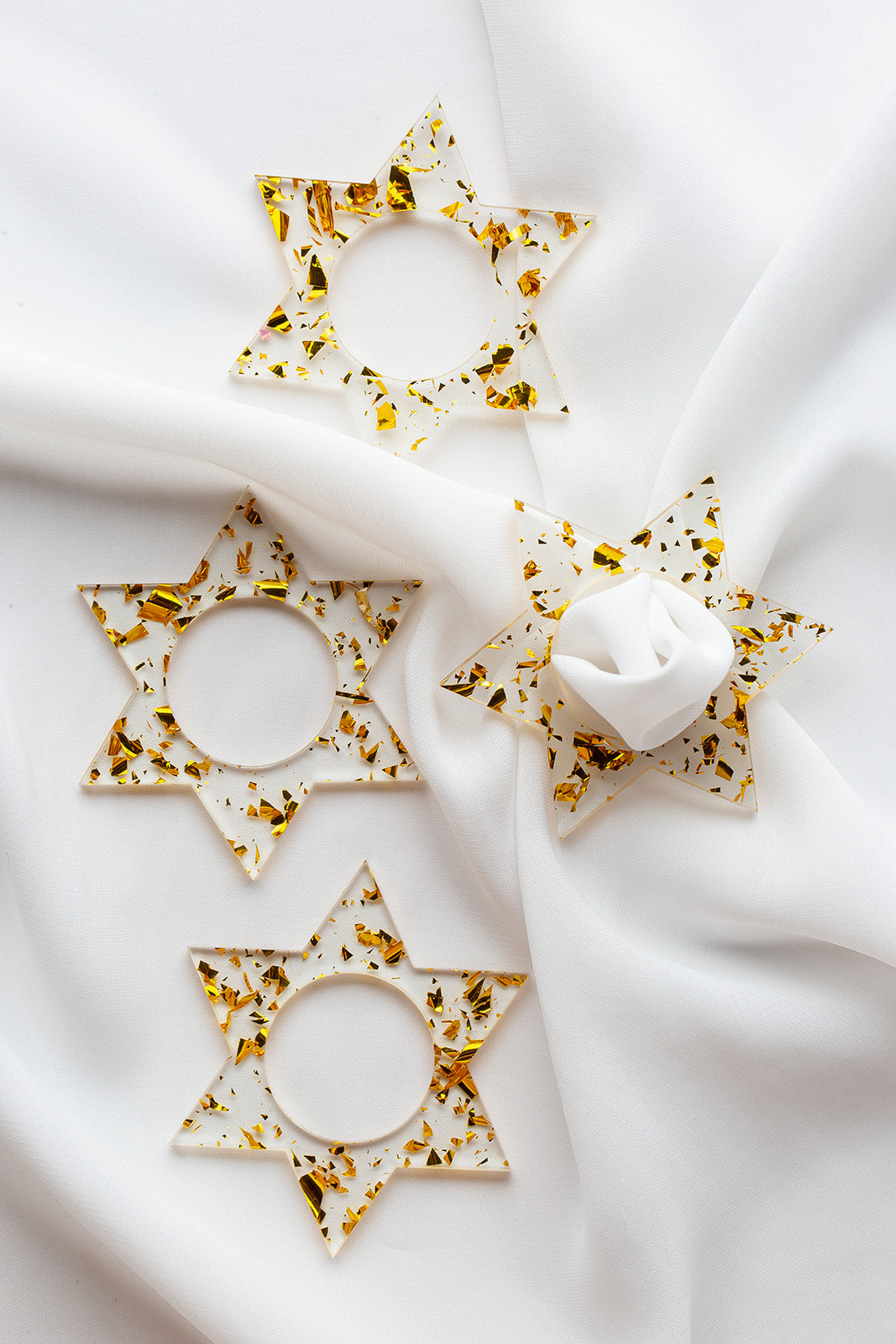 Jewish Star Napkin Rings - Gold Fleck