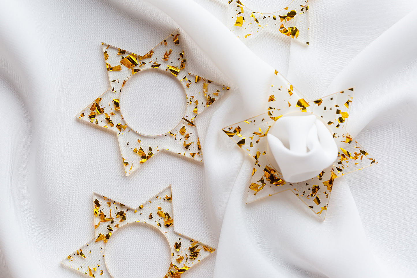 Jewish Star Napkin Rings - Gold Fleck