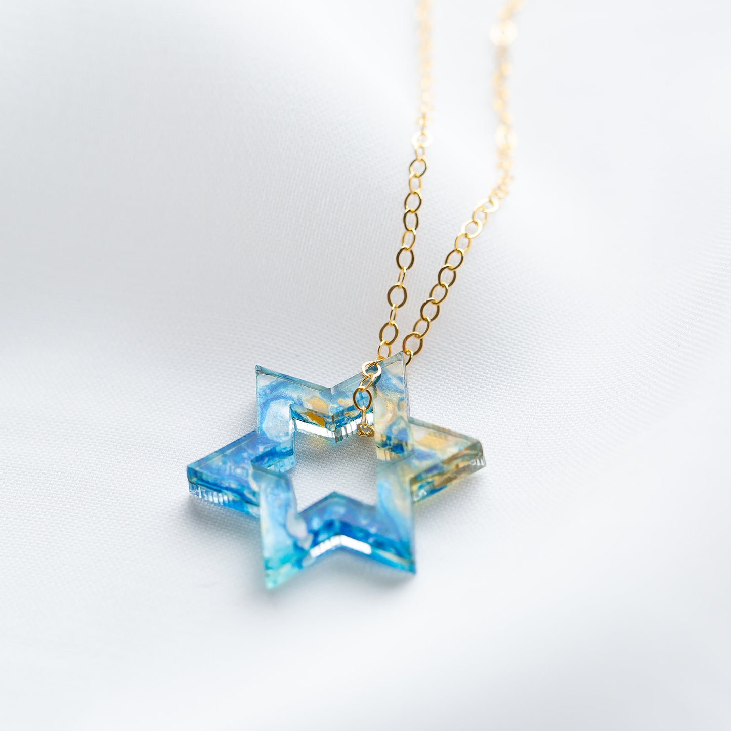 Petite Floating Magen Necklace - Blue Marble