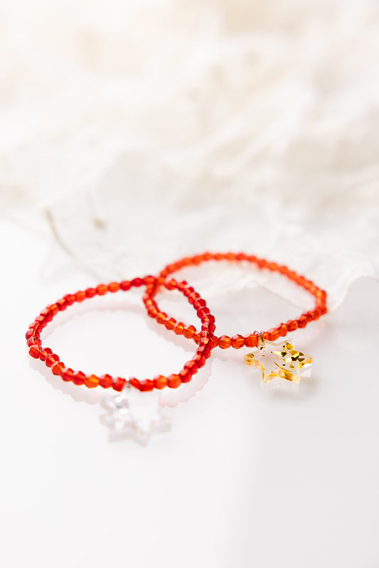 Red Shira Beaded Stretchy Bracelet ( Charm Options! )