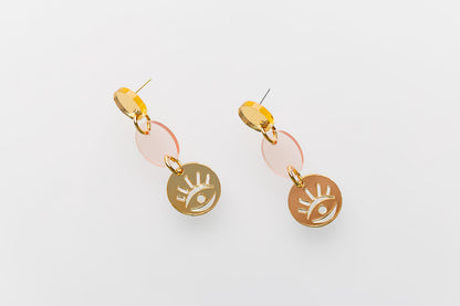 Rose Evil Eye Medallion Earrings