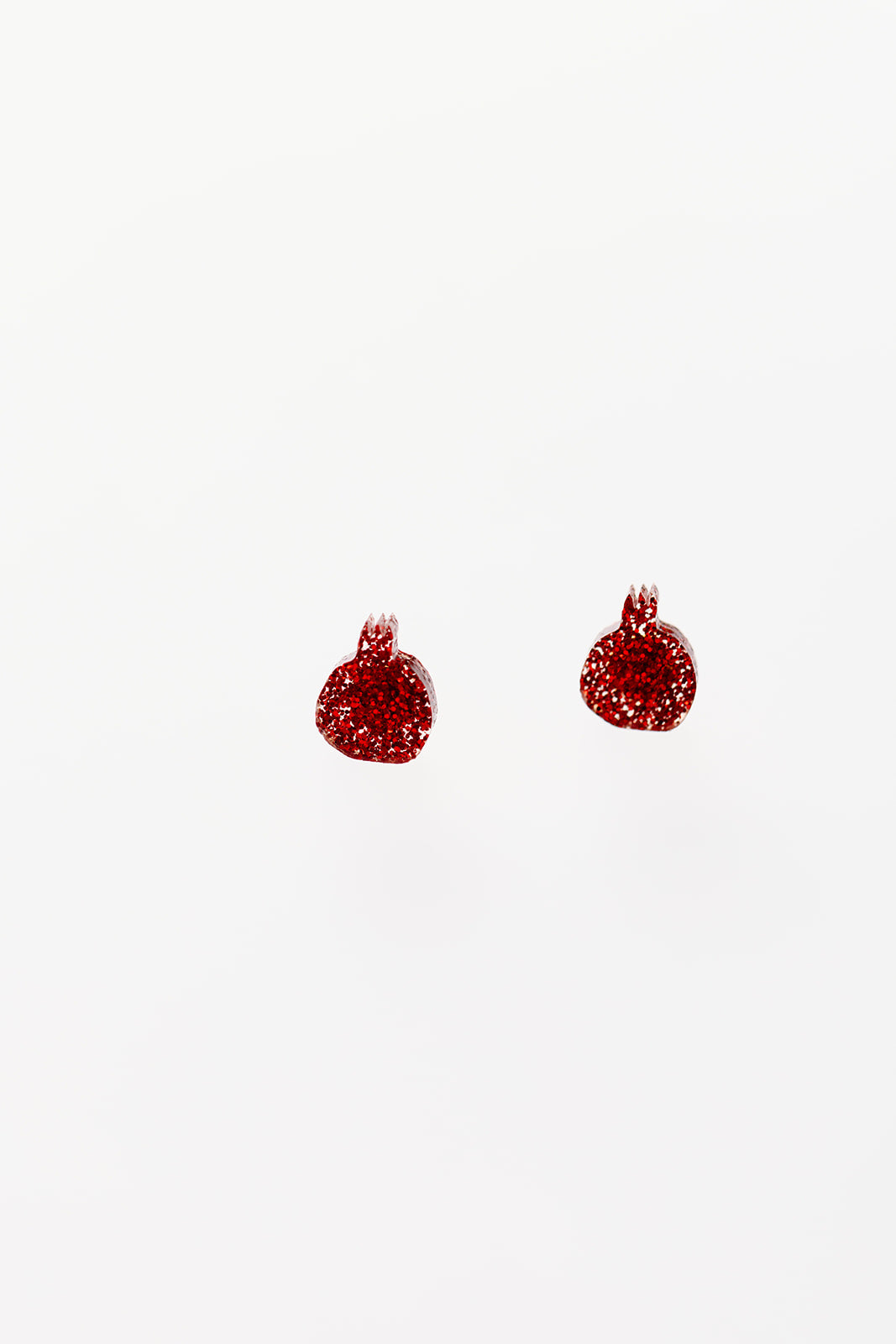 Red Glitter Pomegranate Stud Earrings