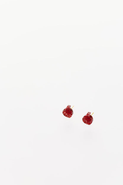 Red Glitter Pomegranate Stud Earrings