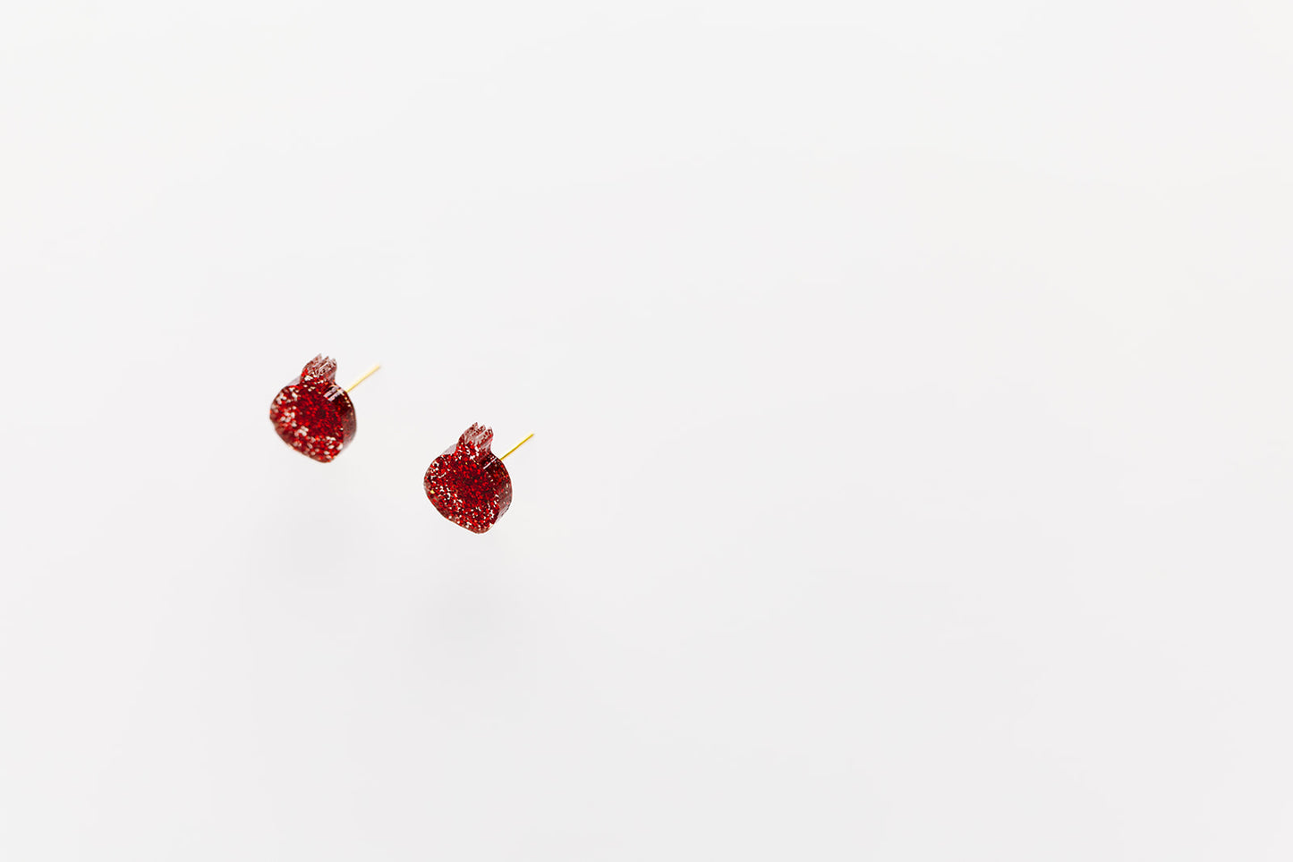 Red Glitter Pomegranate Stud Earrings