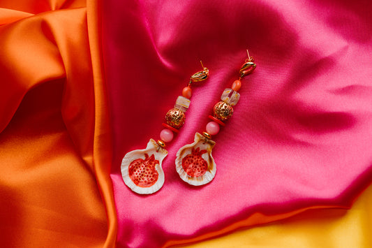 Hand Painted Beaded Pomegranate Earrings