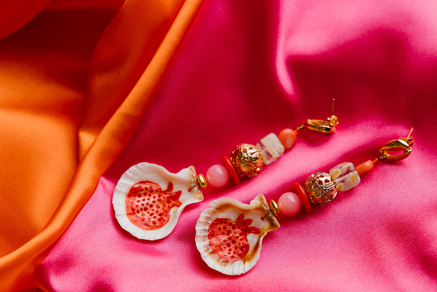 Hand Painted Beaded Pomegranate Earrings