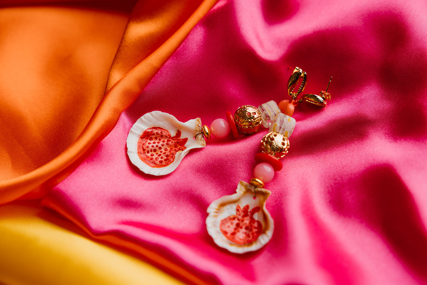 Hand Painted Beaded Pomegranate Earrings