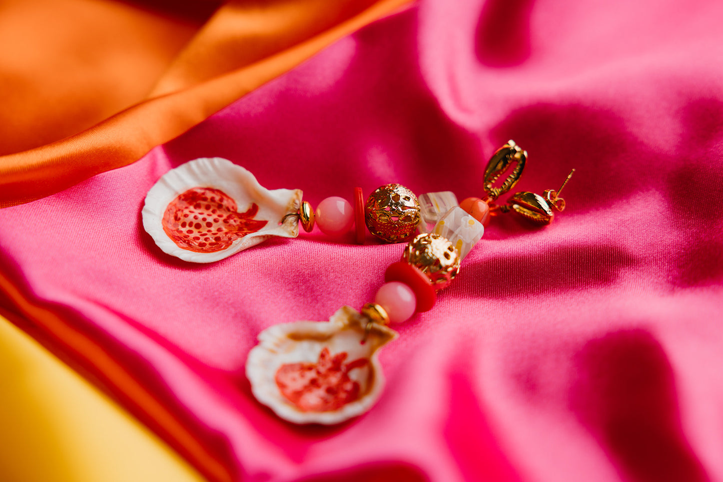 Hand Painted Beaded Pomegranate Earrings