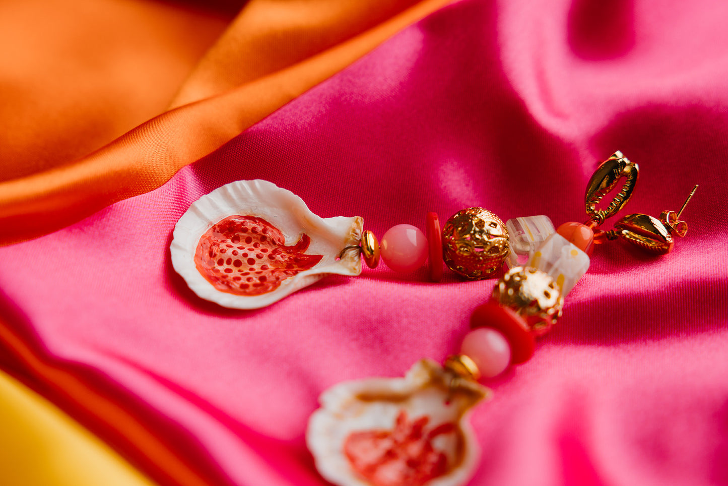 Hand Painted Beaded Pomegranate Earrings