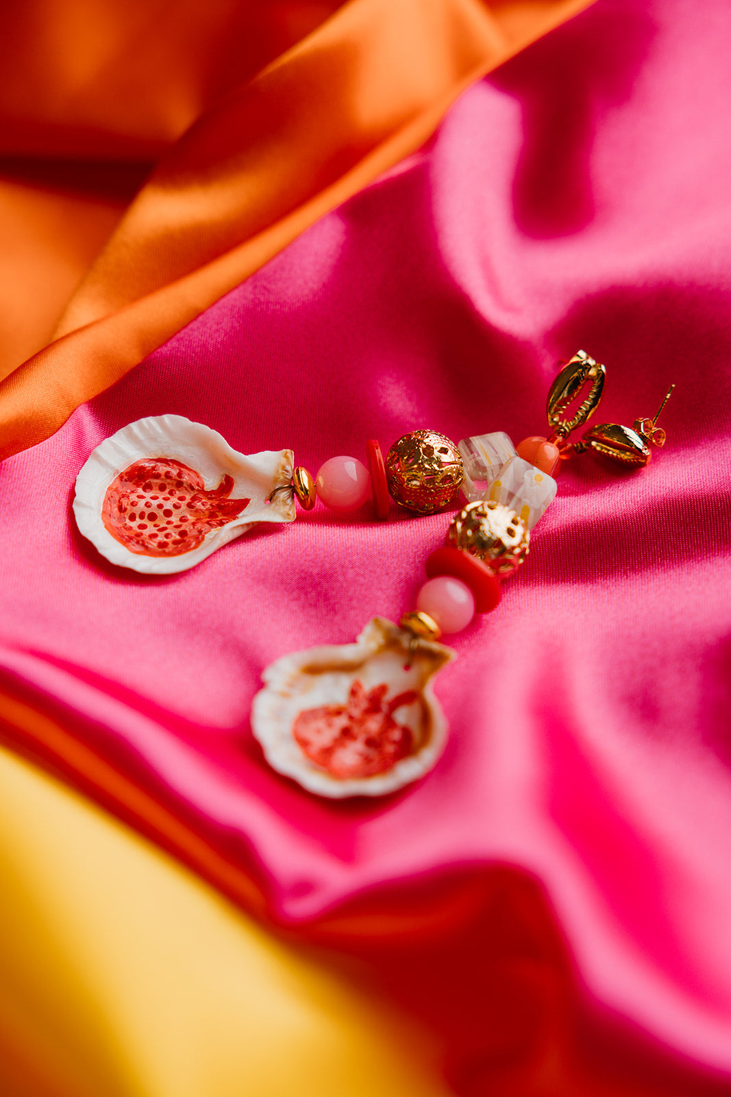 Hand Painted Beaded Pomegranate Earrings