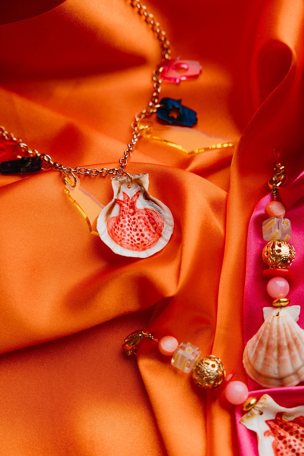 Hand Painted Beaded Pomegranate Earrings