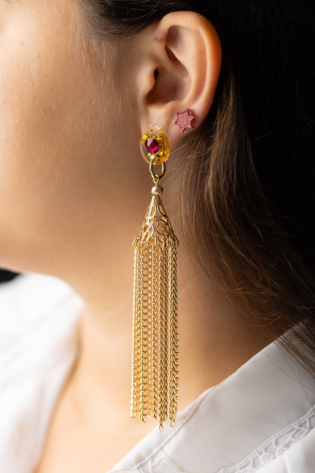 Raz Pomegranate Tassel Earrings