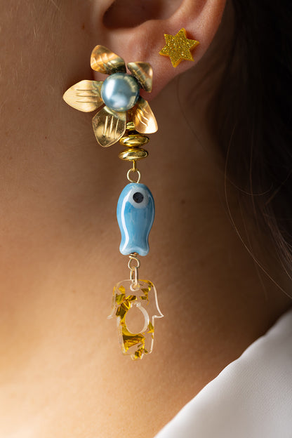 Odelia Fish & Hamsa Earrings