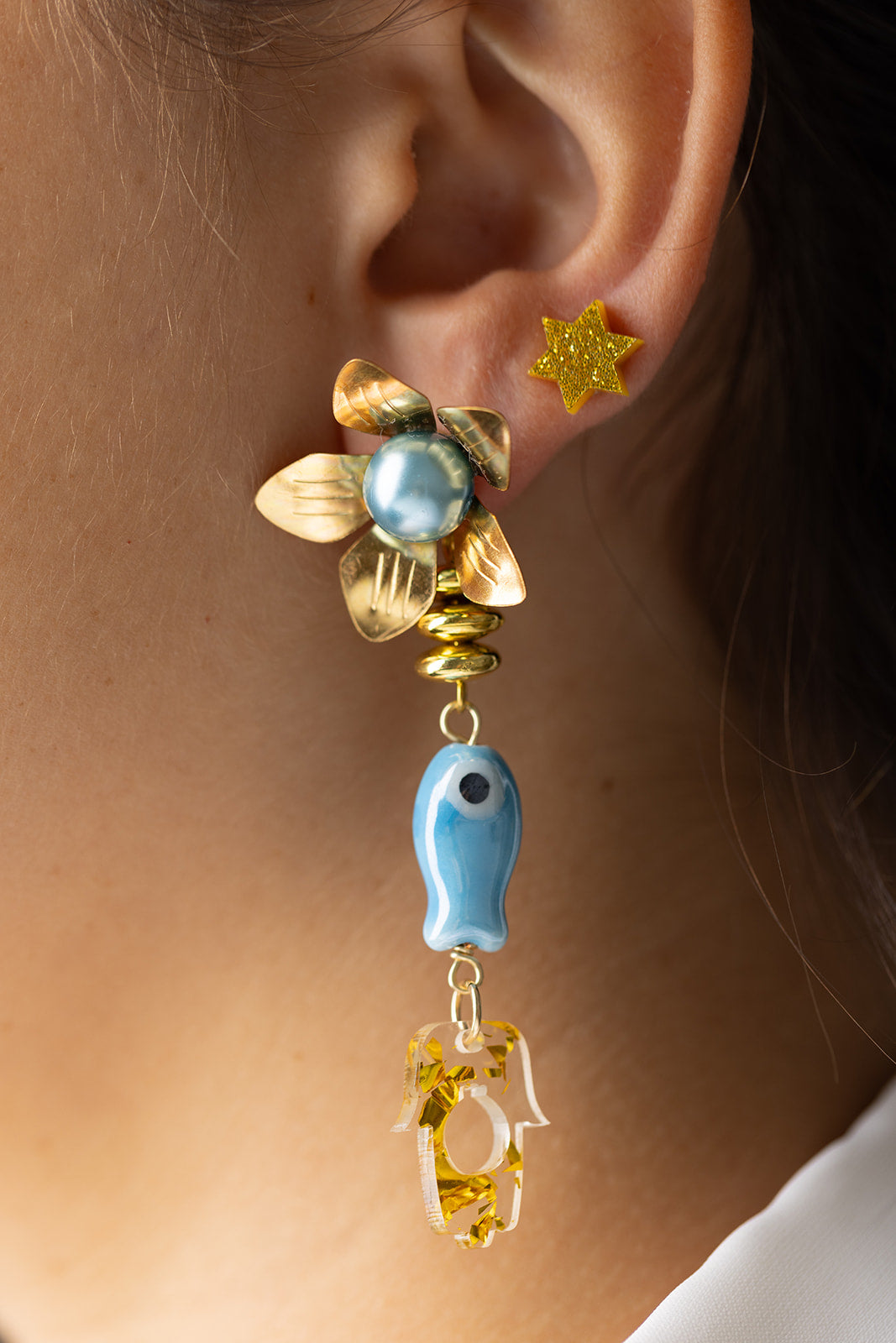 Odelia Fish & Hamsa Earrings