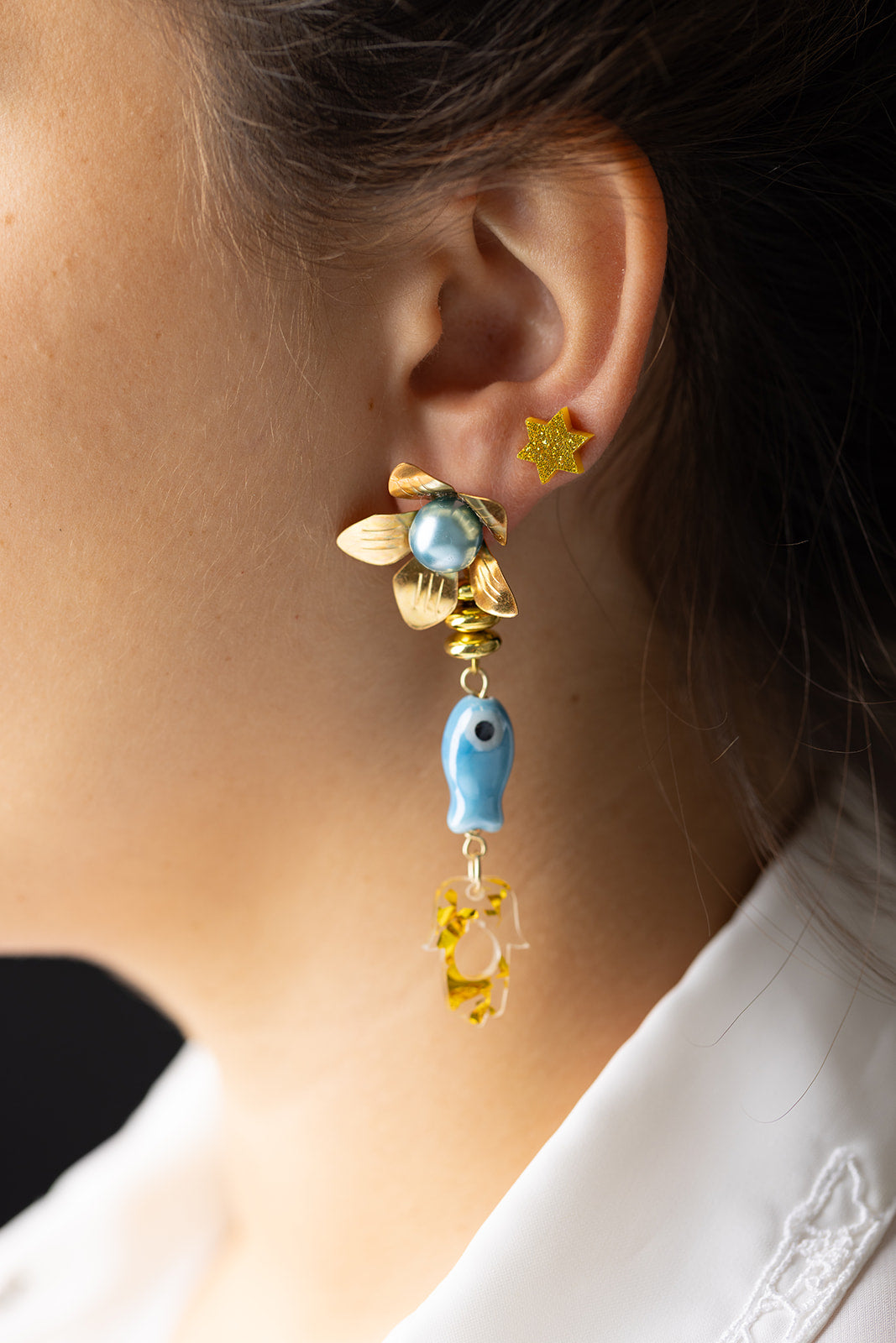Odelia Fish & Hamsa Earrings