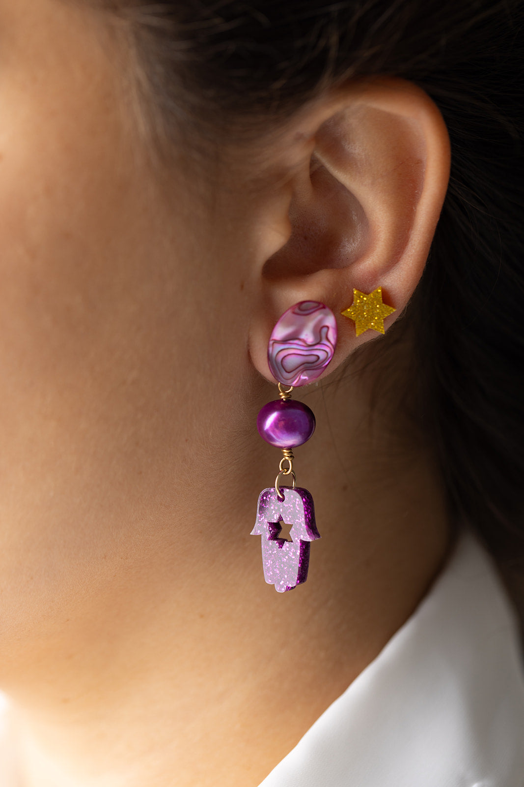 Molly Pearl & Hamsa Earrings