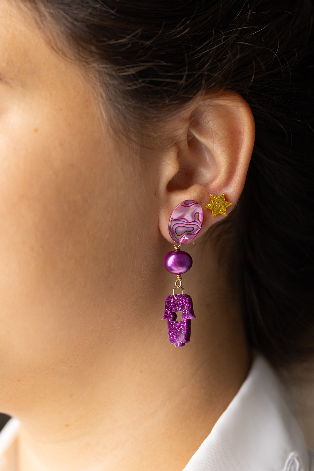 Molly Pearl & Hamsa Earrings