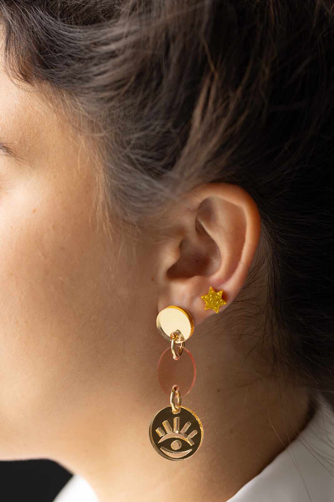 Rose Evil Eye Medallion Earrings
